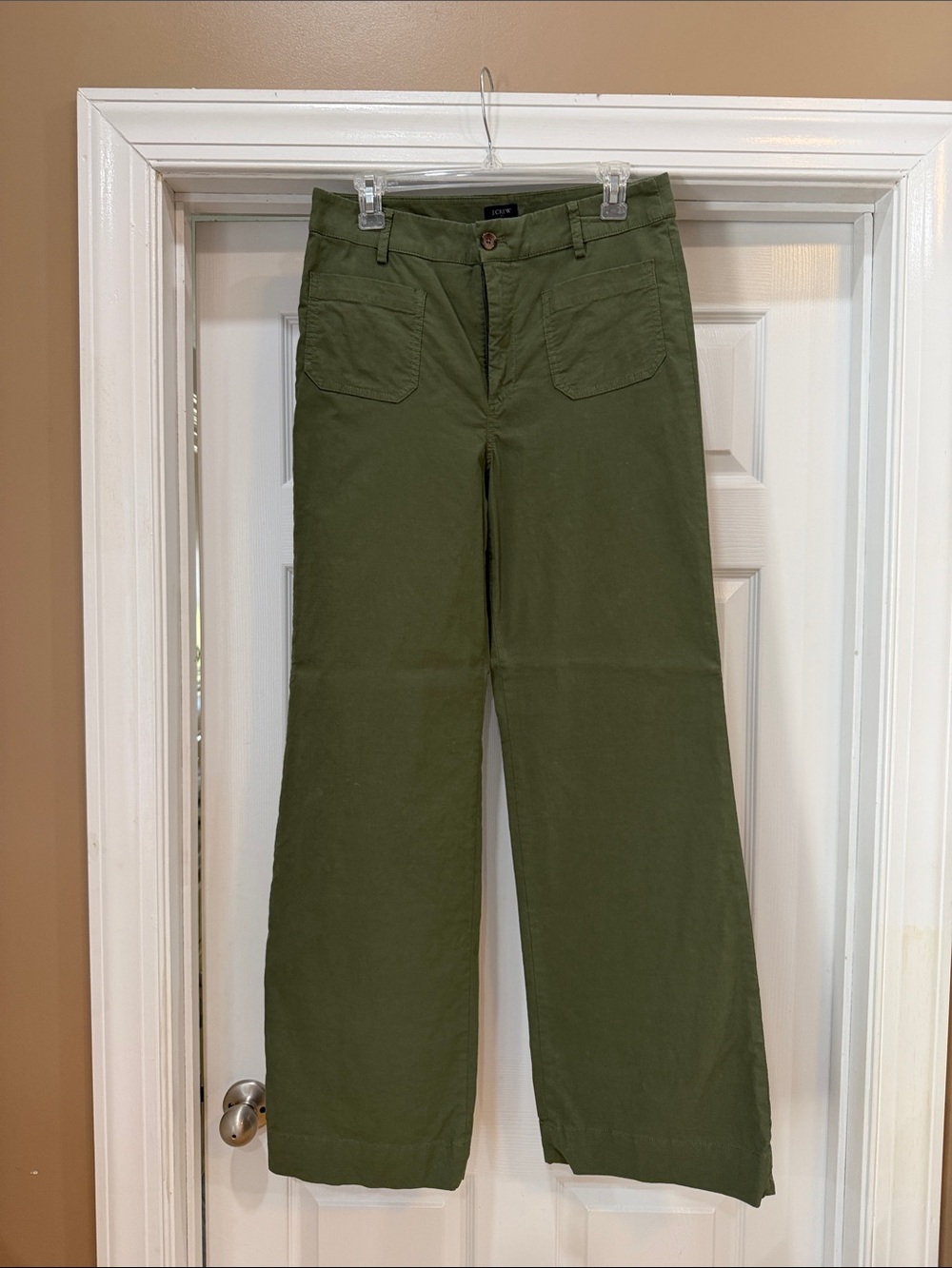 J Crew Lizzie Pocket Wide Leg Pants. Sz 8/29 TALL. EUC. Olive green